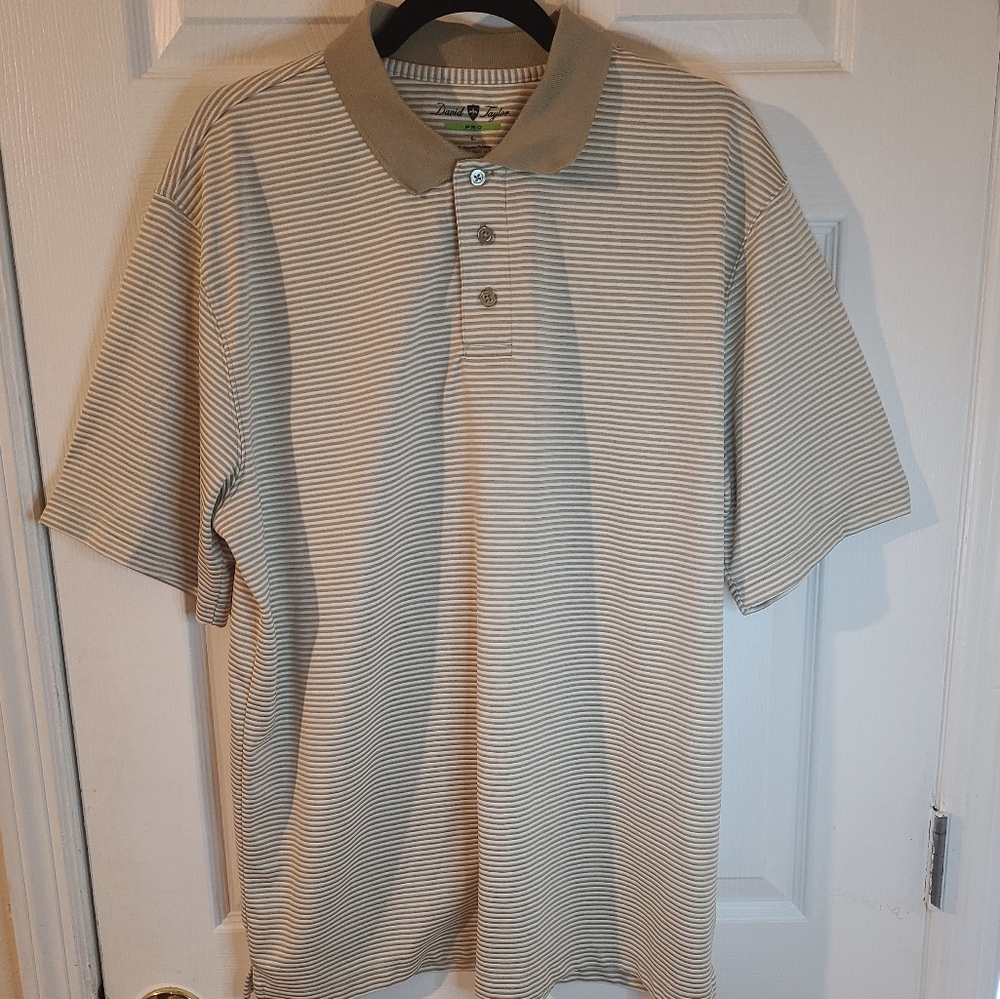 David Taylor Pro Polo Golf Shirt Men's Large brown & khaki Authentic Breathable
